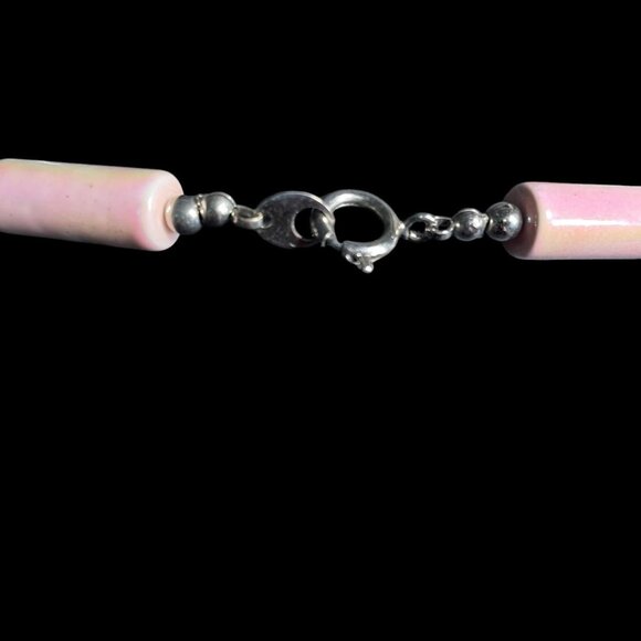 Pink Ceramic Beaded Necklace Handmade Boho Chic Pastel Statement Unique Gift Art - Picture 2 of 9